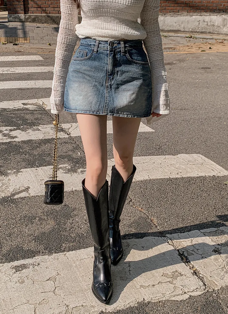 ビンテージスリムミニデニムスカートパンツ | highclassic | 詳細画像1