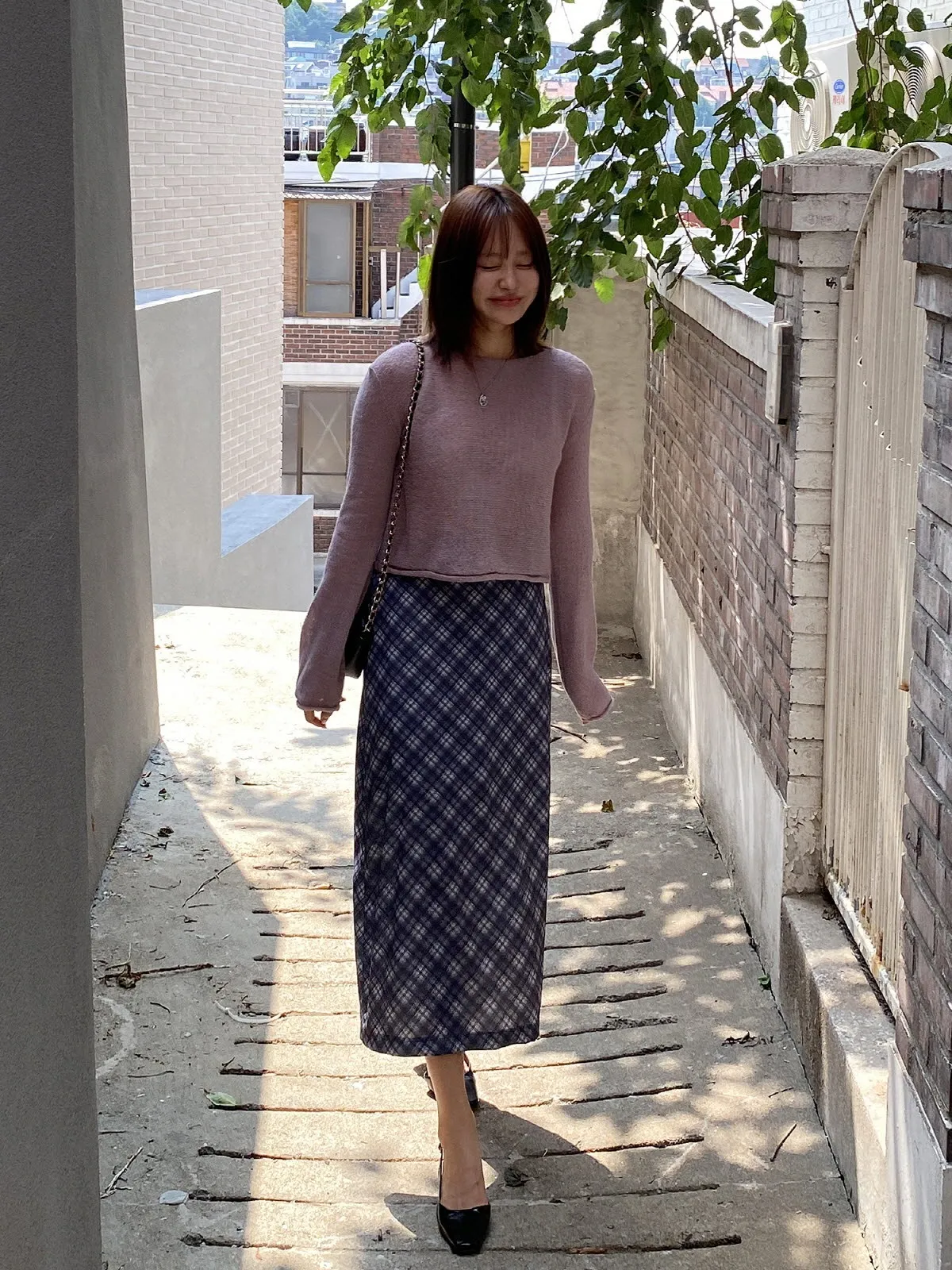 バイアスチェックスリットロングスカート | レディースファッション  