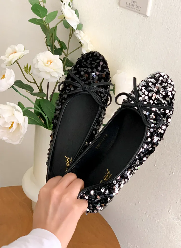 スパンコールリボンフラットシューズ | Milovany | 詳細画像1