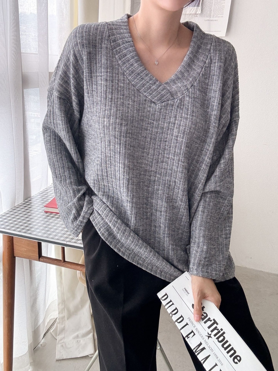 VネックリブルーズTシャツ | 詳細画像12