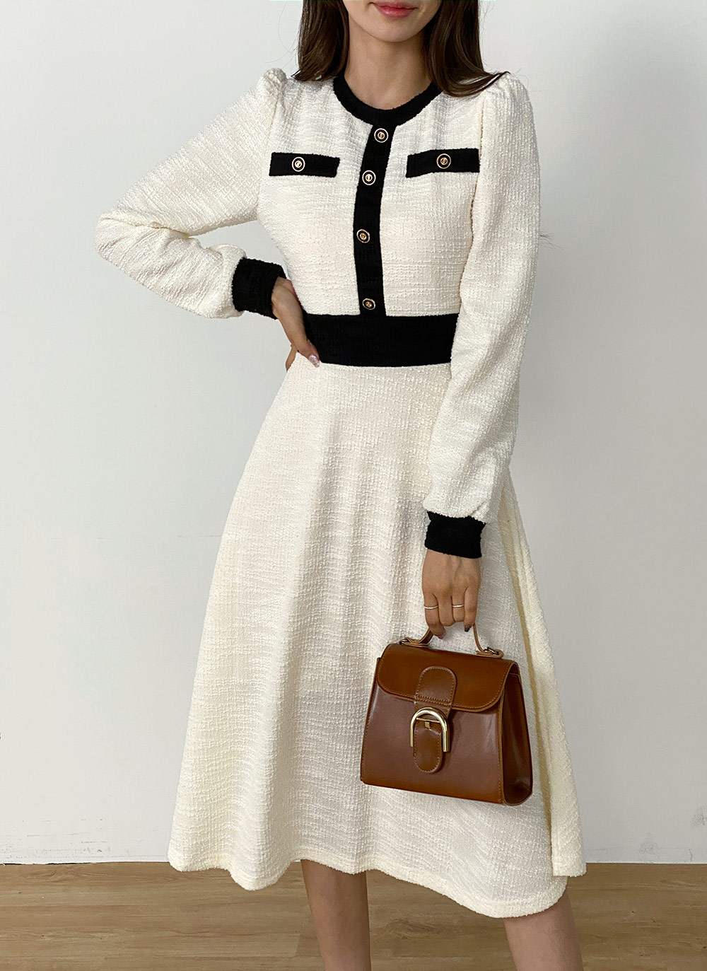 デザインボタンツイード配色ワンピース | 詳細画像3