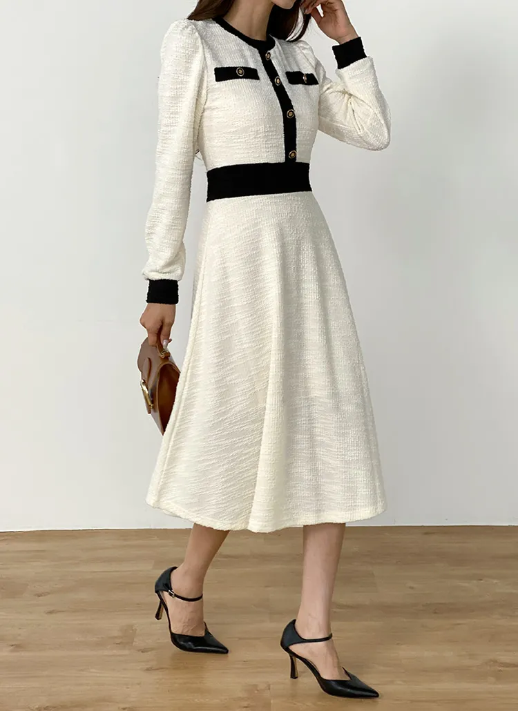 デザインボタンツイード配色ワンピース | 詳細画像1