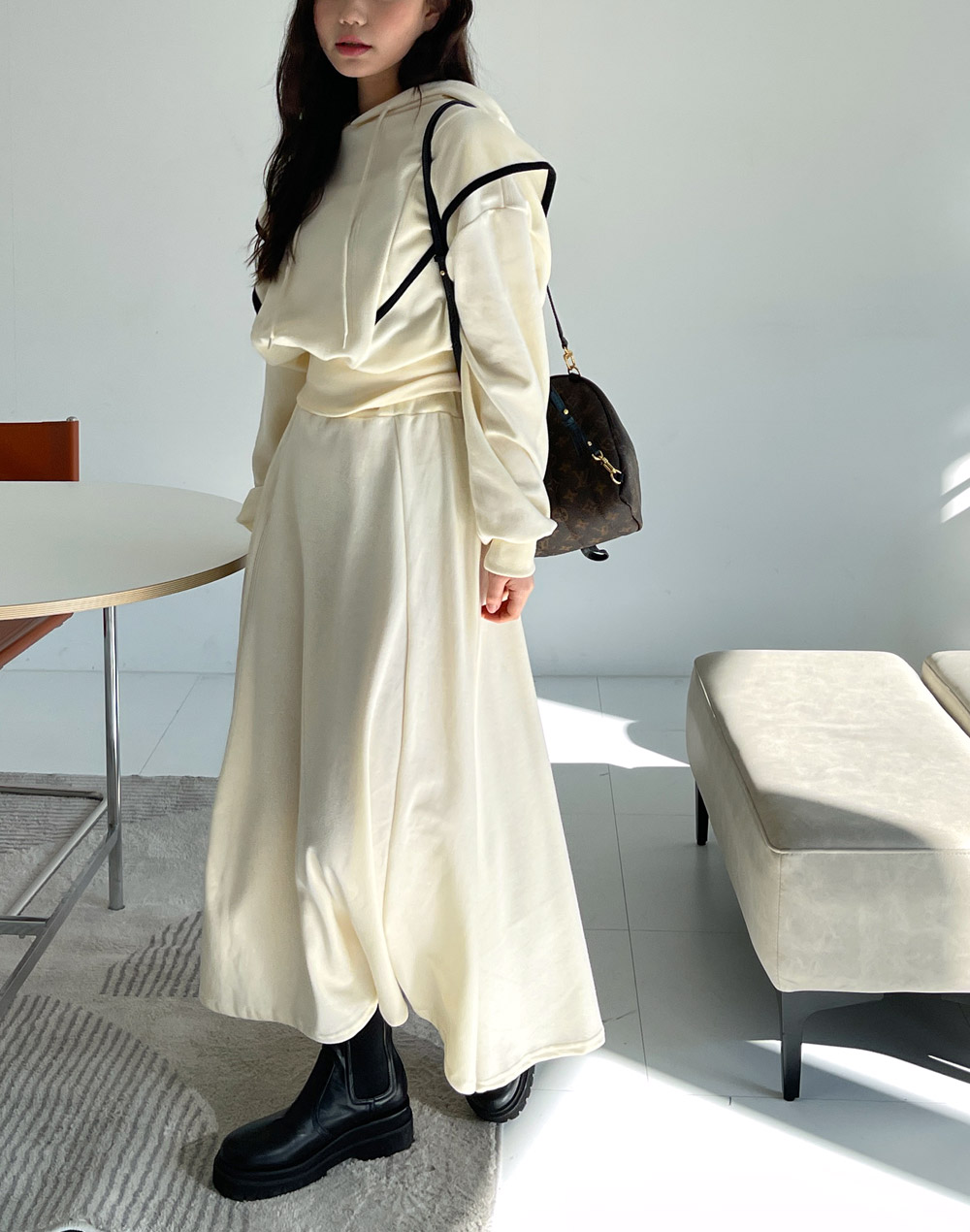 配色ショルダーフリルパーカー&AラインスカートSET | 詳細画像5