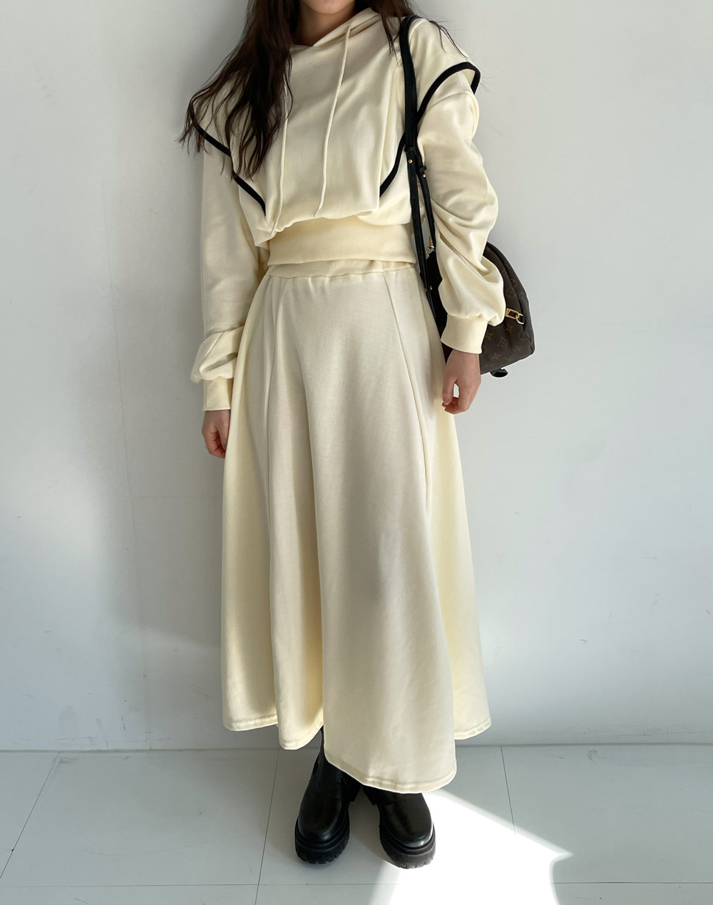 配色ショルダーフリルパーカー&AラインスカートSET | 詳細画像9