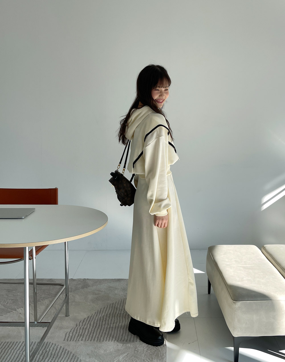 配色ショルダーフリルパーカー&AラインスカートSET | 詳細画像11