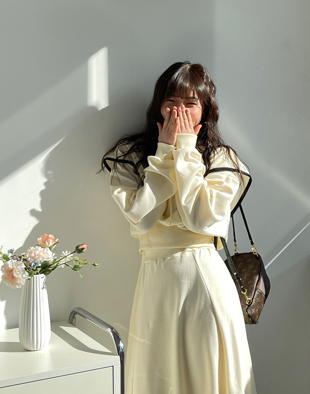 配色ショルダーフリルパーカー&AラインスカートSET | 詳細画像14