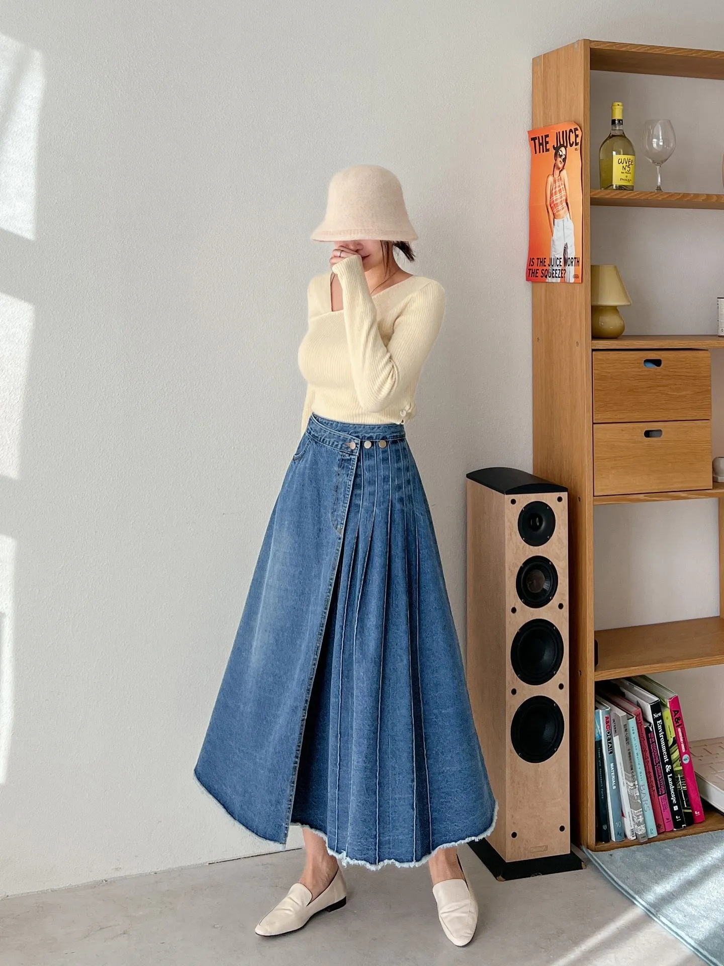 3ボタンラップタックデニムスカート | レディースファッション通販