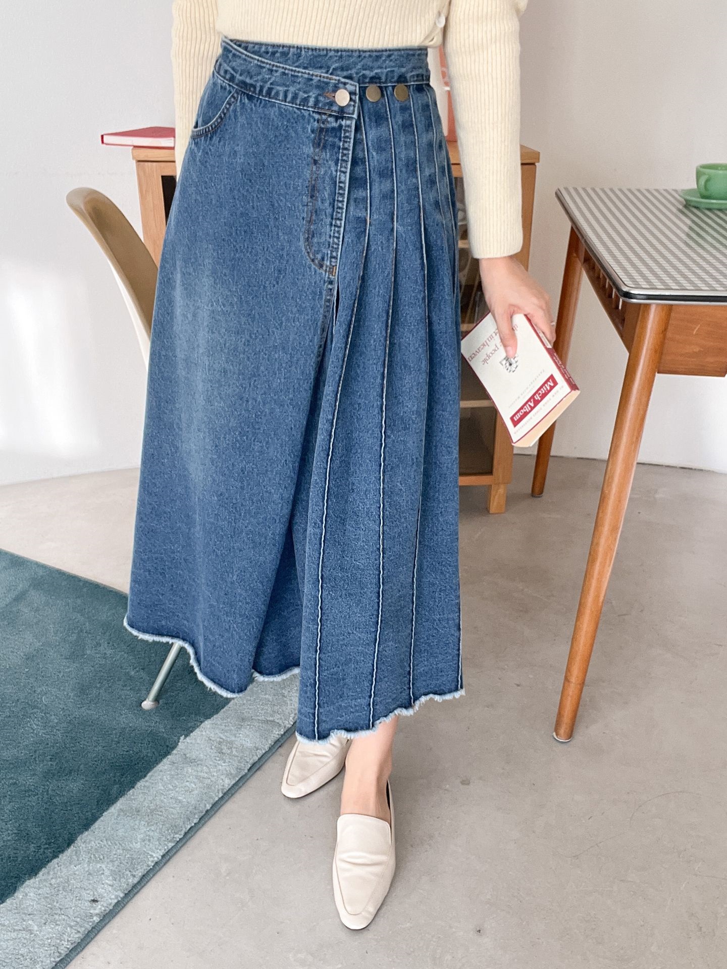 3ボタンラップタックデニムスカート | レディースファッション通販