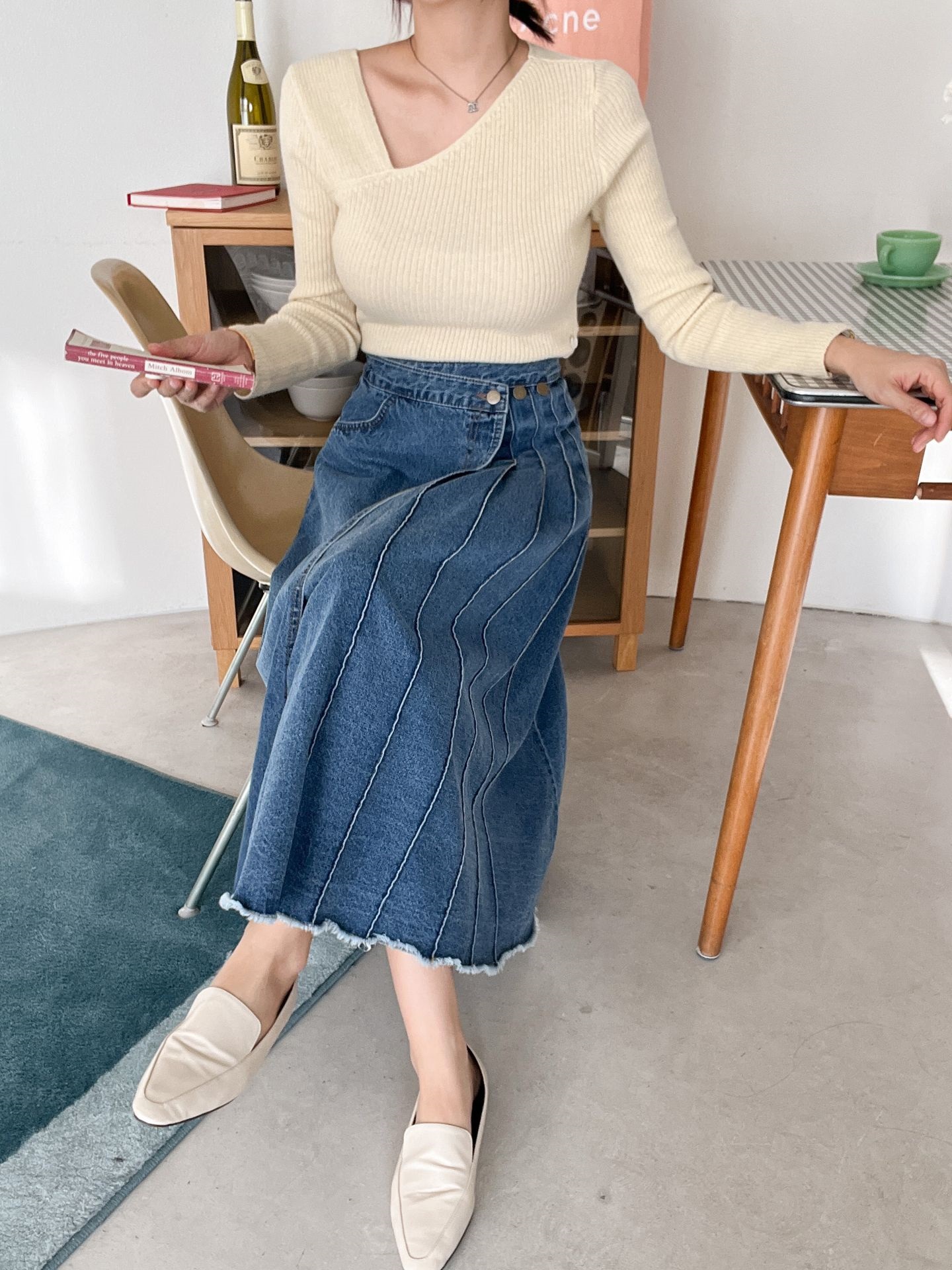 3ボタンラップタックデニムスカート | レディースファッション通販