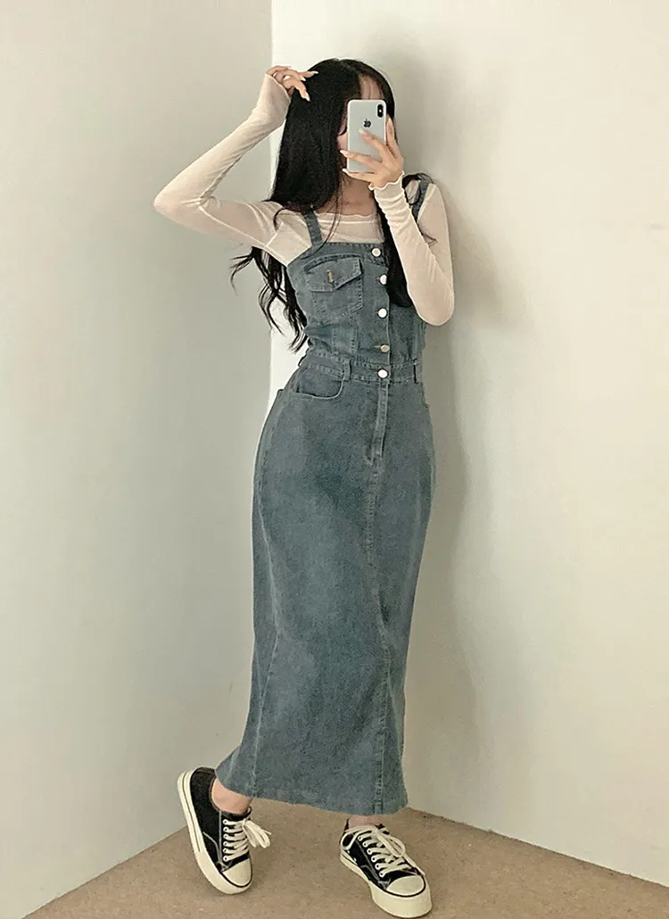 ボタンポケットデニムビスチェワンピース | レディースファッション  