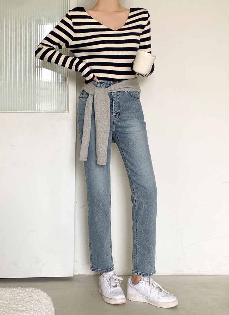 NY購入 定価3万 柔らか快適ハイライズデニム アンクル丈シガレットパンツ スリムストレートアンクルデニムパンツ | レディース