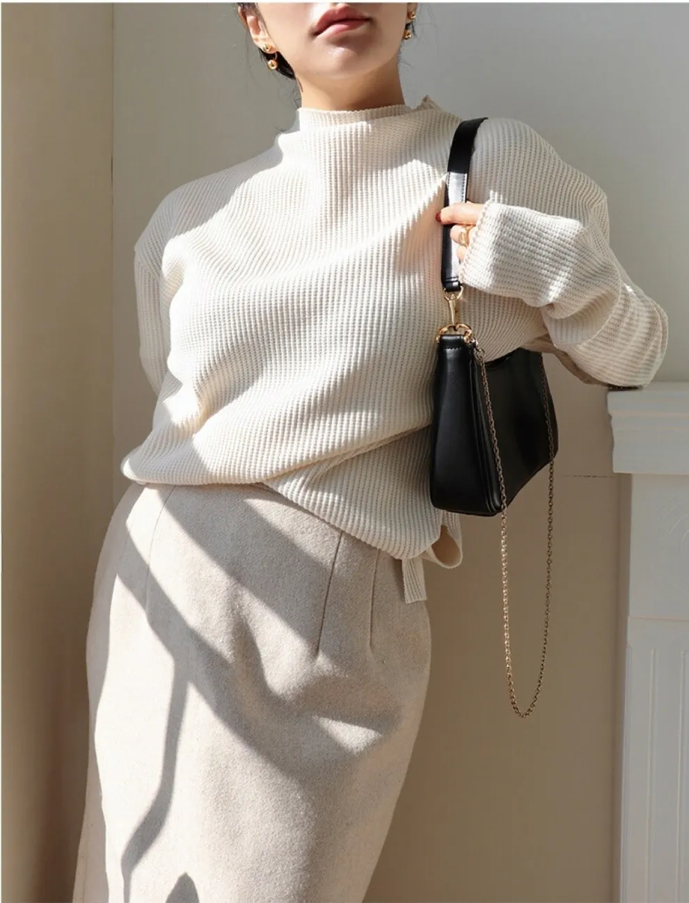 チェーン付カーブ台形トートバッグ | 詳細画像1