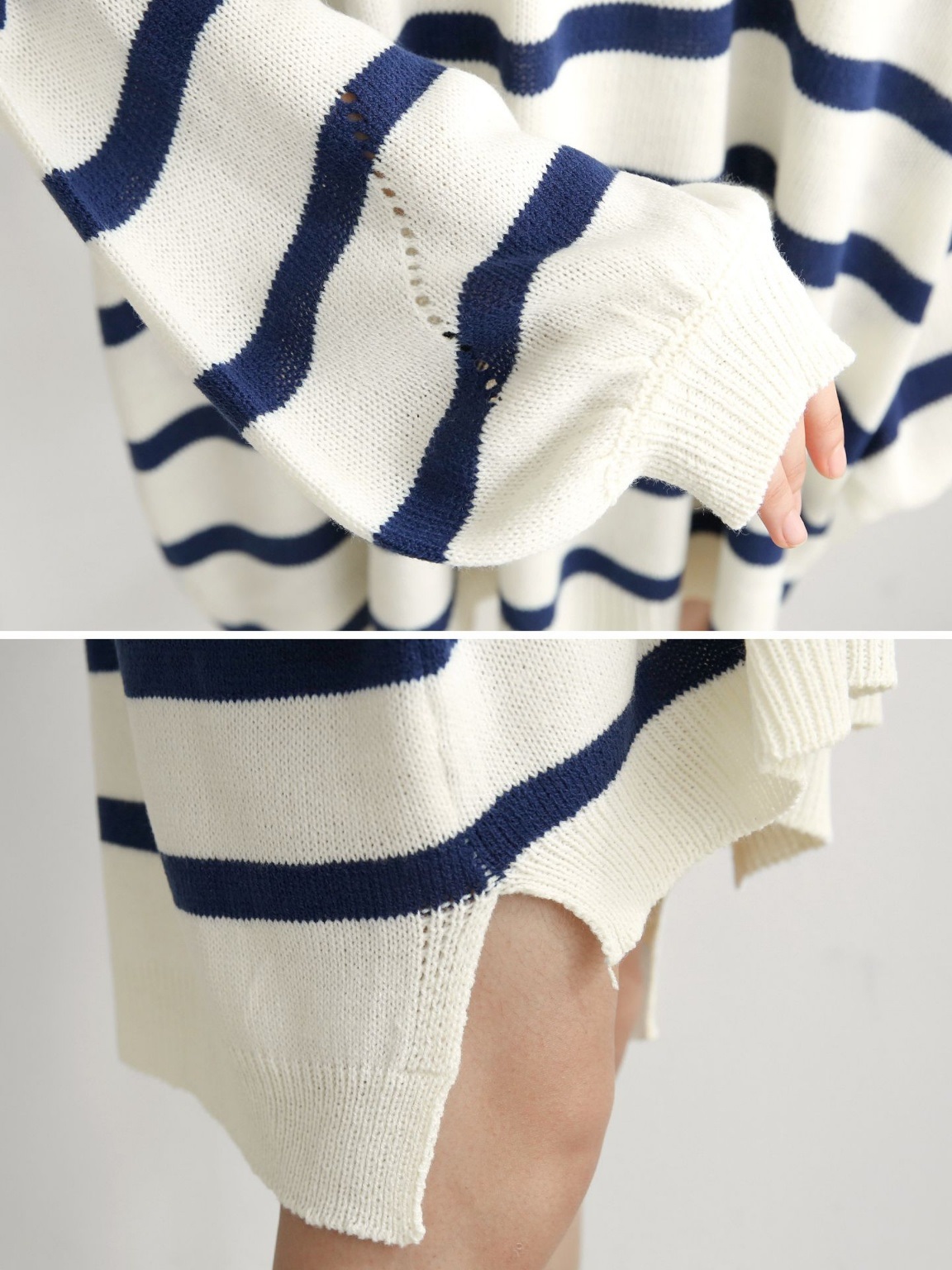 パンチングボーダーアンバランスVネックニットワンピース | 詳細画像21