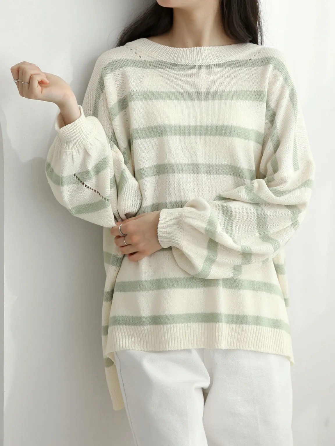 パンチングアンバランスボーダーニット | 詳細画像1