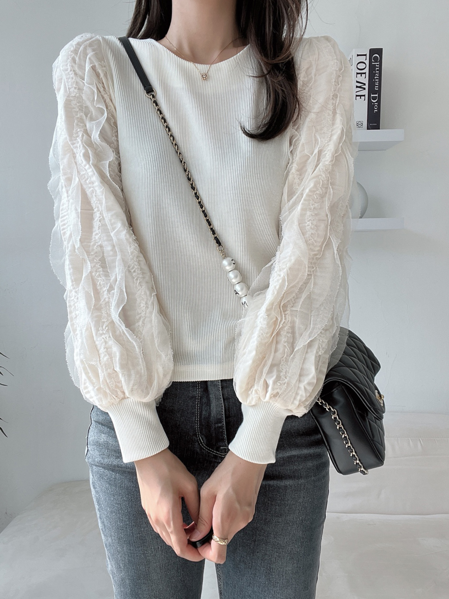 ウェーブフリルパフスリーブリブTシャツ | 詳細画像4