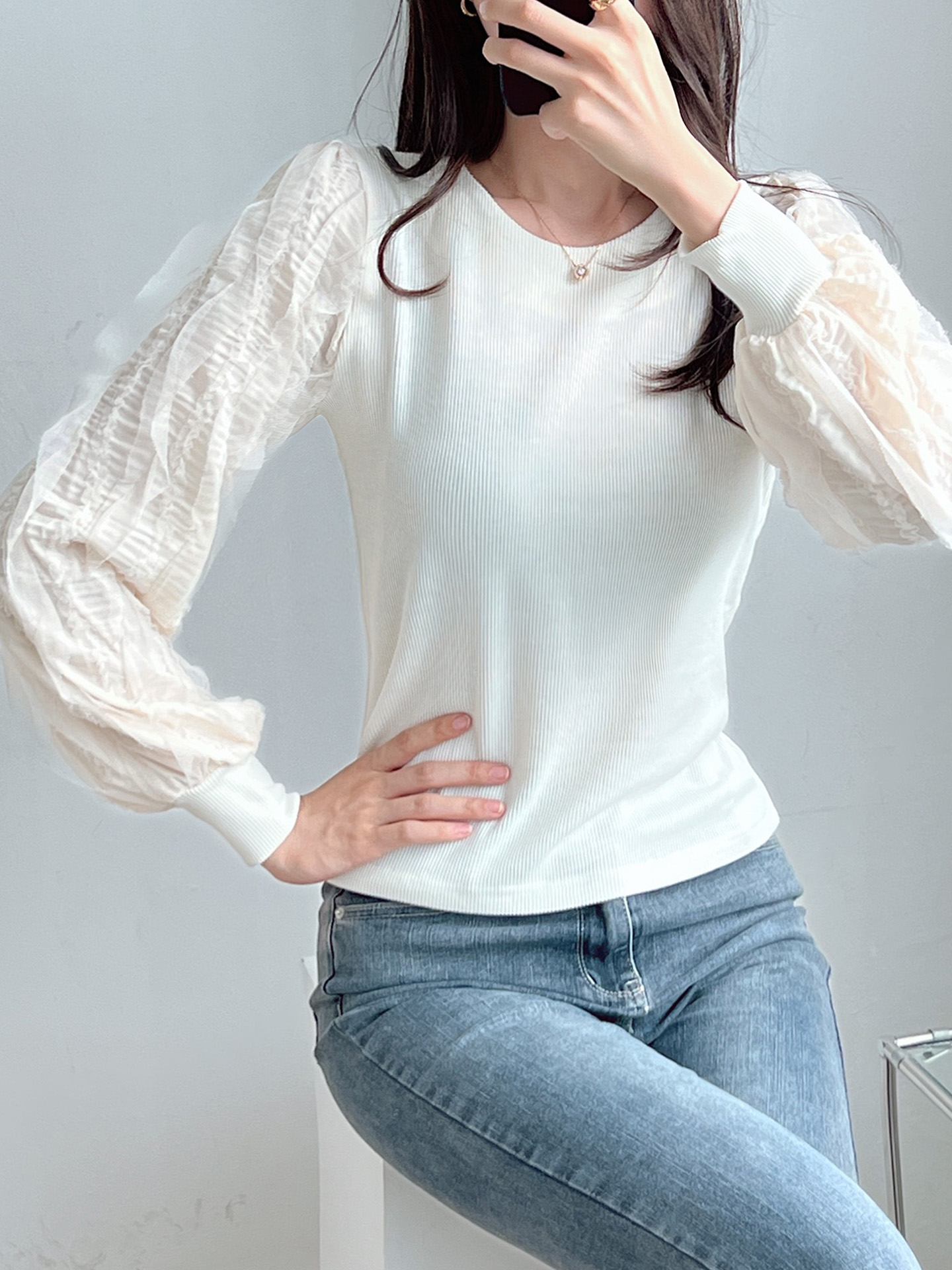 ウェーブフリルパフスリーブリブTシャツ | 詳細画像5