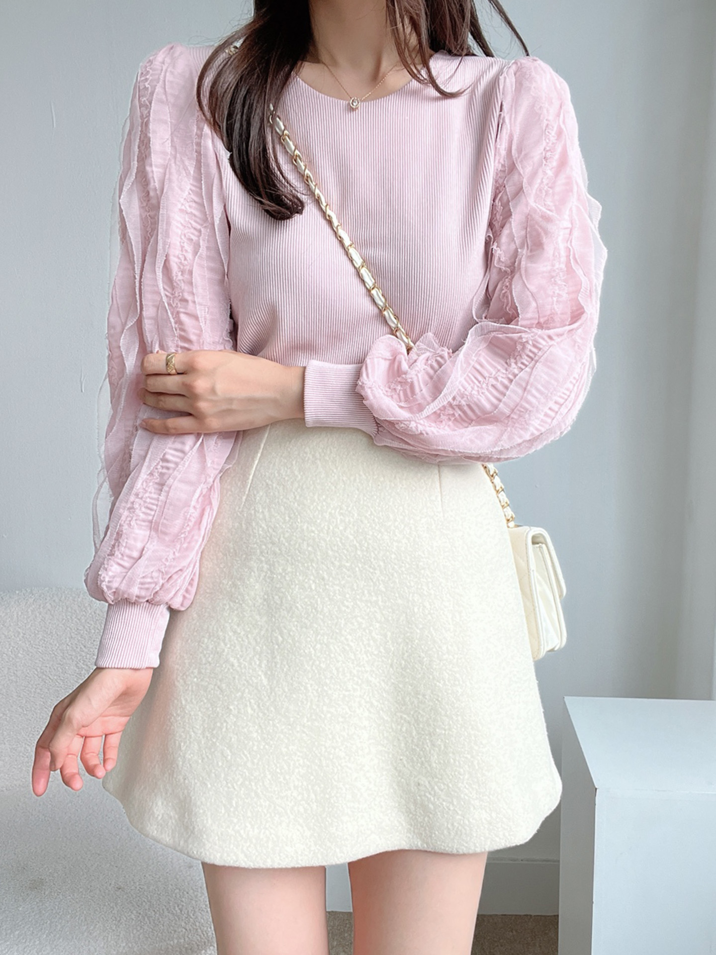 ウェーブフリルパフスリーブリブTシャツ | 詳細画像8