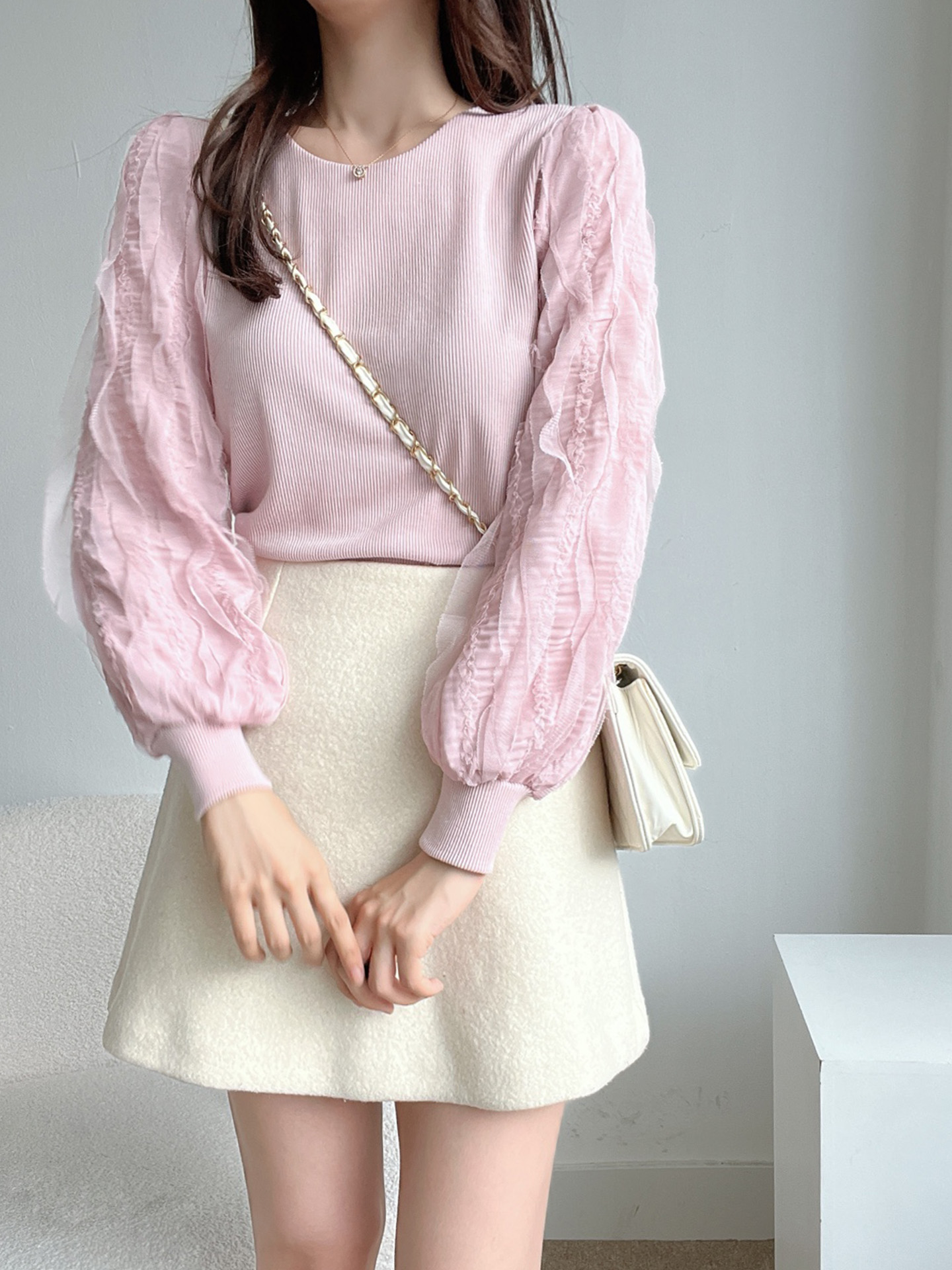 ウェーブフリルパフスリーブリブTシャツ | 詳細画像9