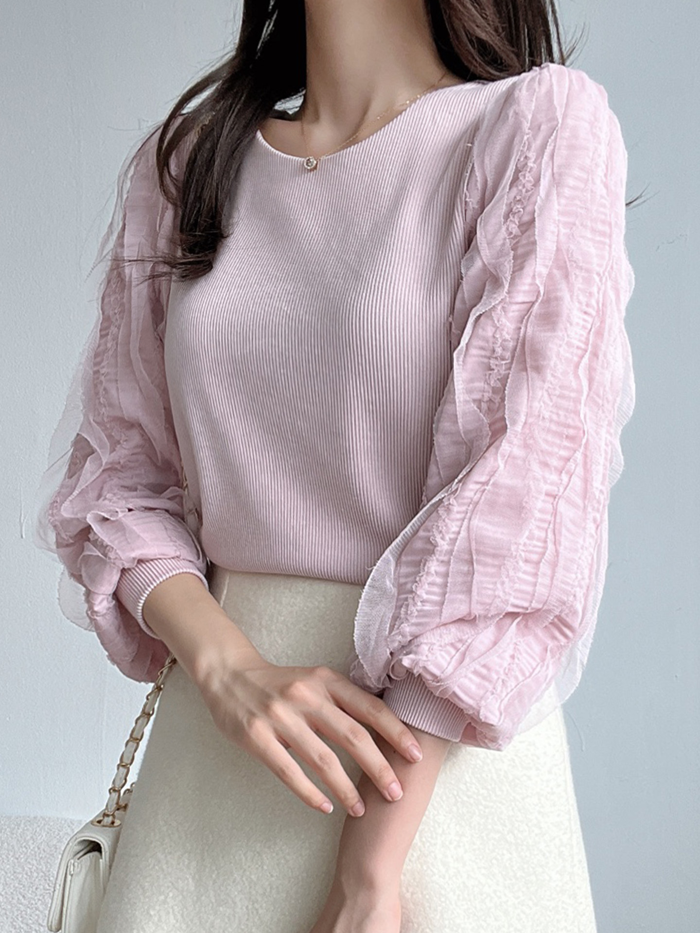 ウェーブフリルパフスリーブリブTシャツ | 詳細画像10