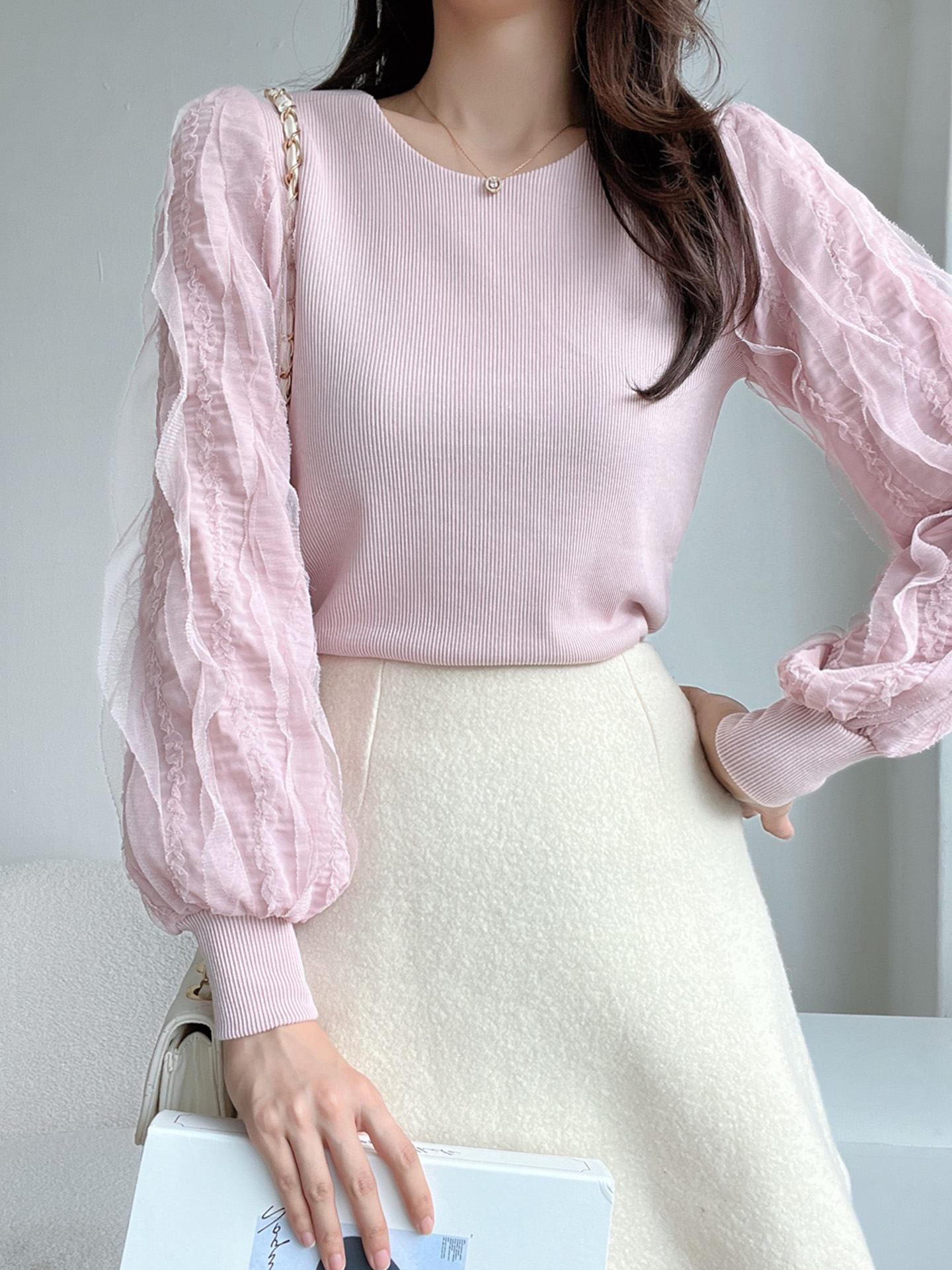 ウェーブフリルパフスリーブリブTシャツ | 詳細画像13