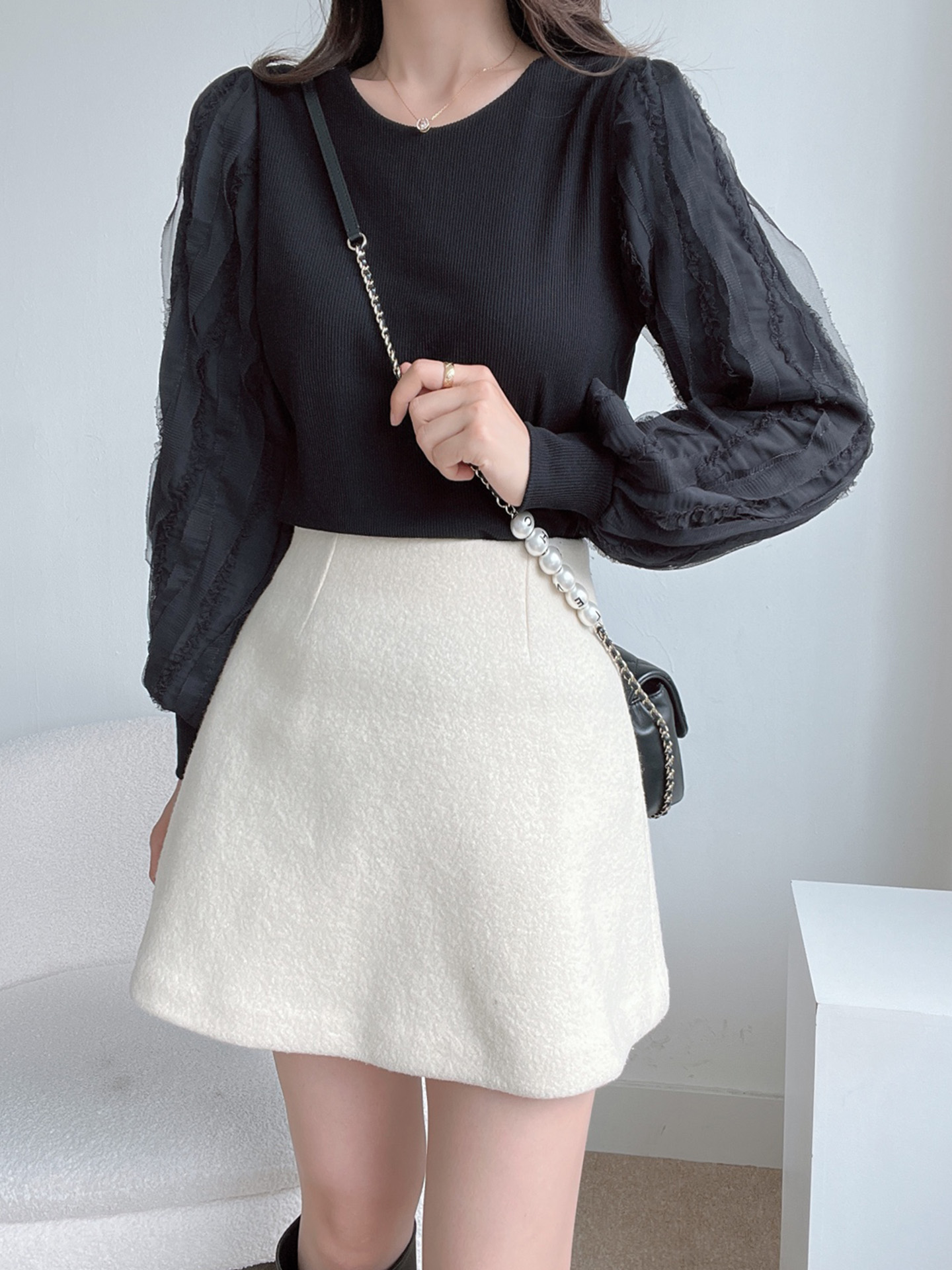 ウェーブフリルパフスリーブリブTシャツ | 詳細画像14