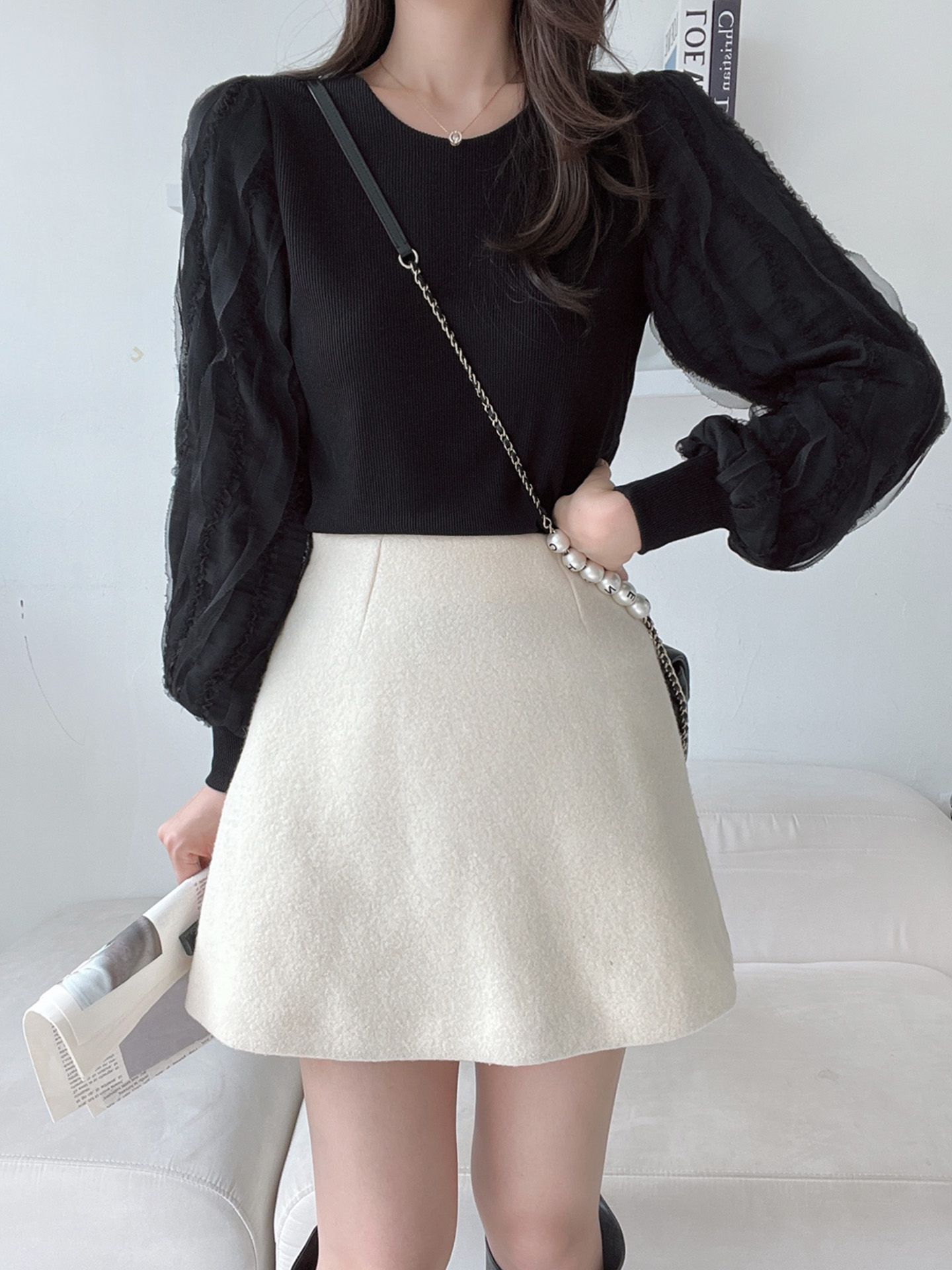 ウェーブフリルパフスリーブリブTシャツ | 詳細画像17