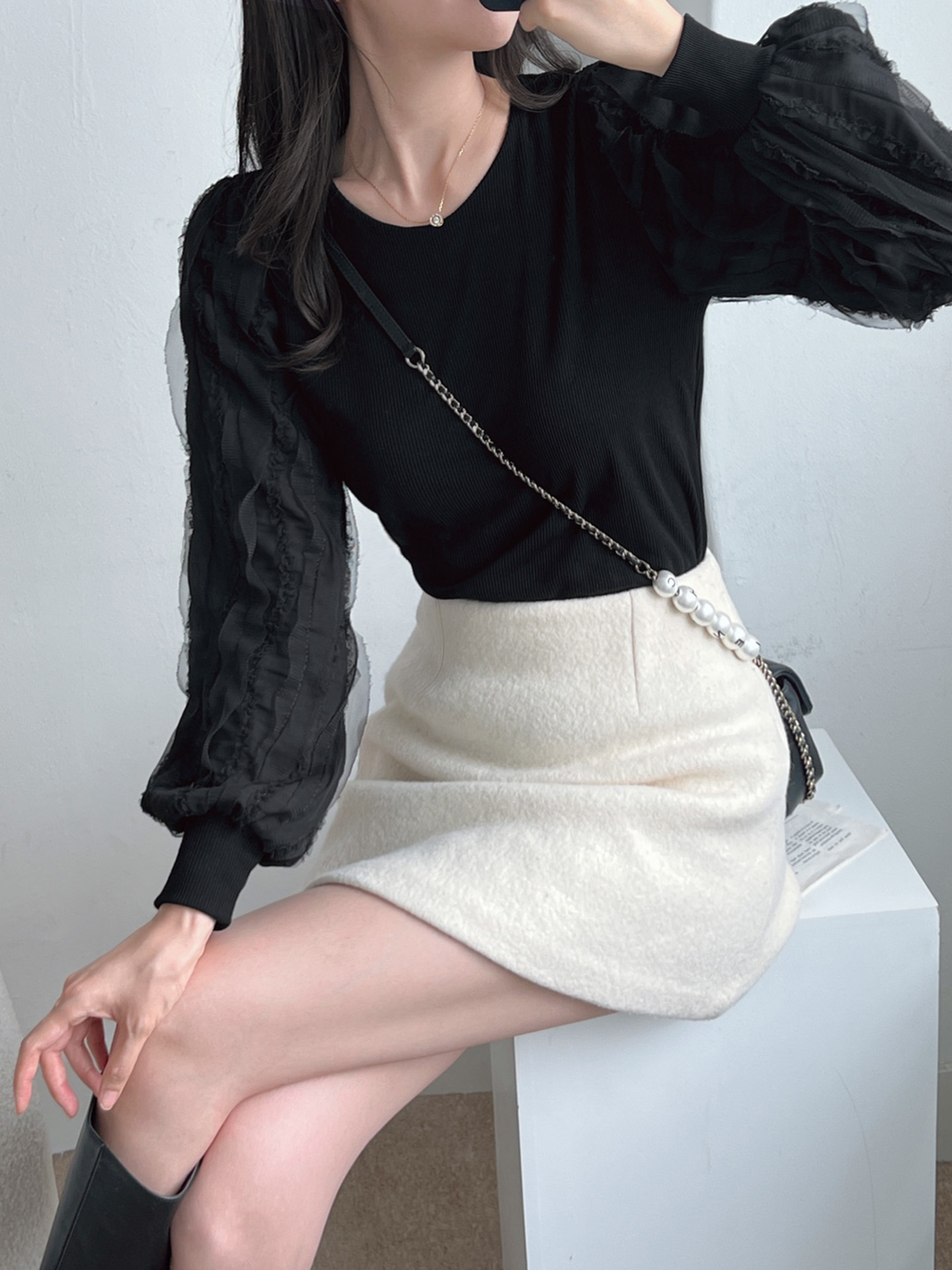 ウェーブフリルパフスリーブリブTシャツ | 詳細画像18