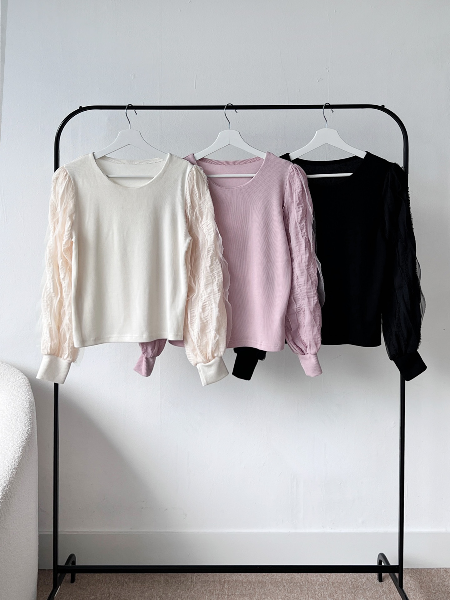 ウェーブフリルパフスリーブリブTシャツ | 詳細画像20