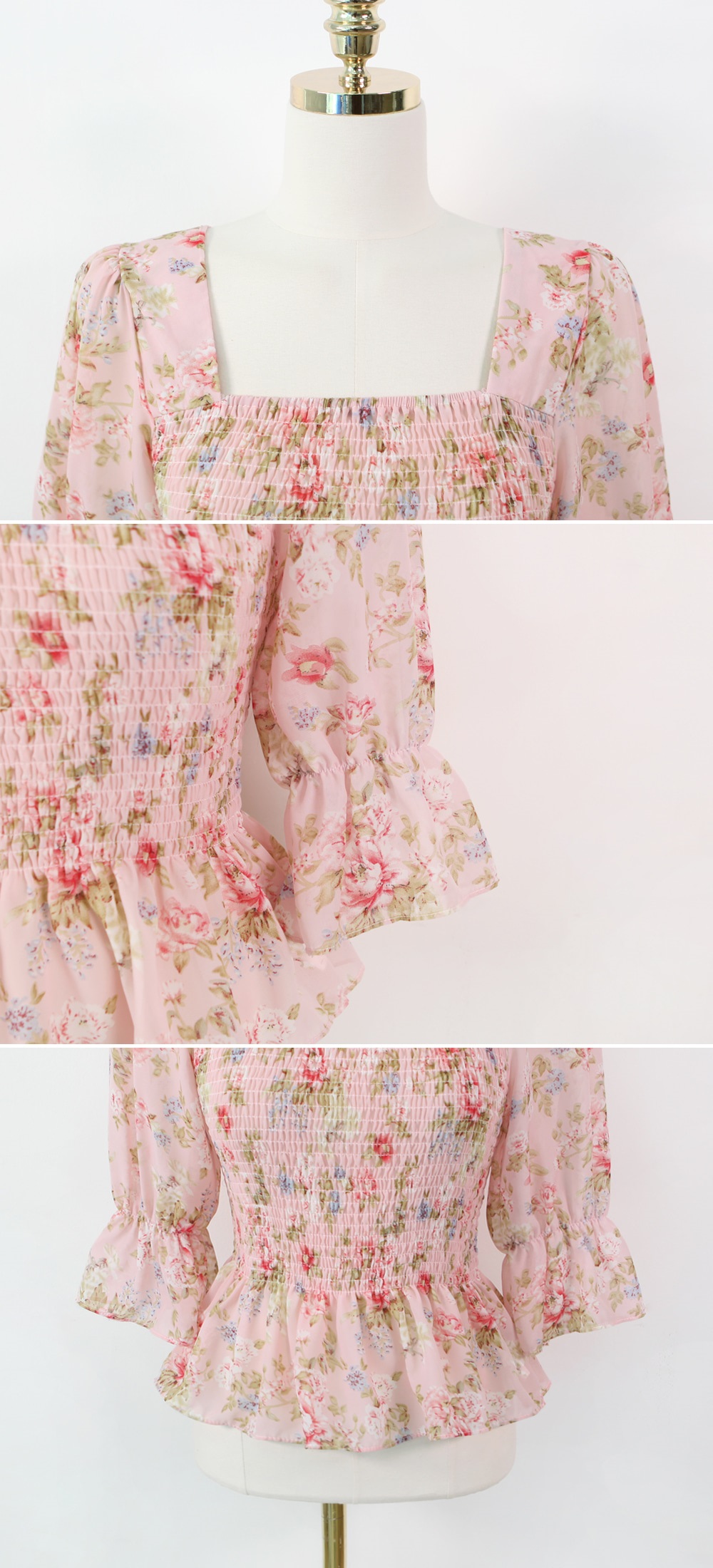シフォン花柄シャーリングペプラムブラウス | 詳細画像17