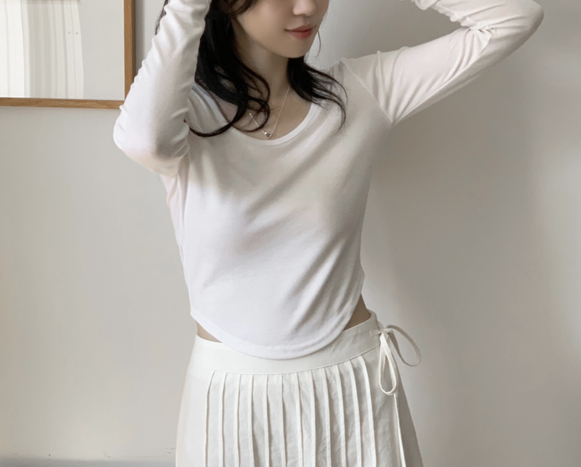 Uネックラウンドヘムクロップド長袖Tシャツ | 詳細画像10