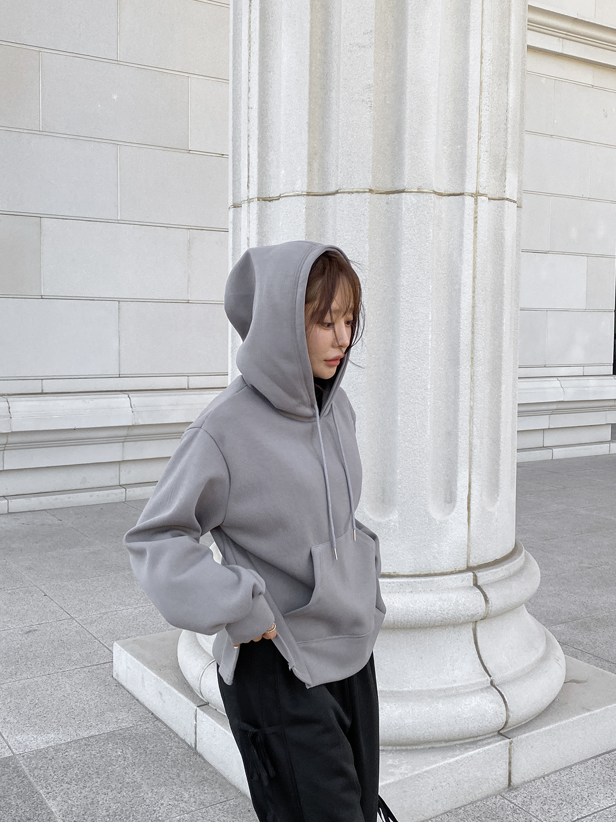 MSCHF リブ編みパーカー Mサイズ ライトグレー サイドスリットマフポケットパーカー | レディースファッション通販