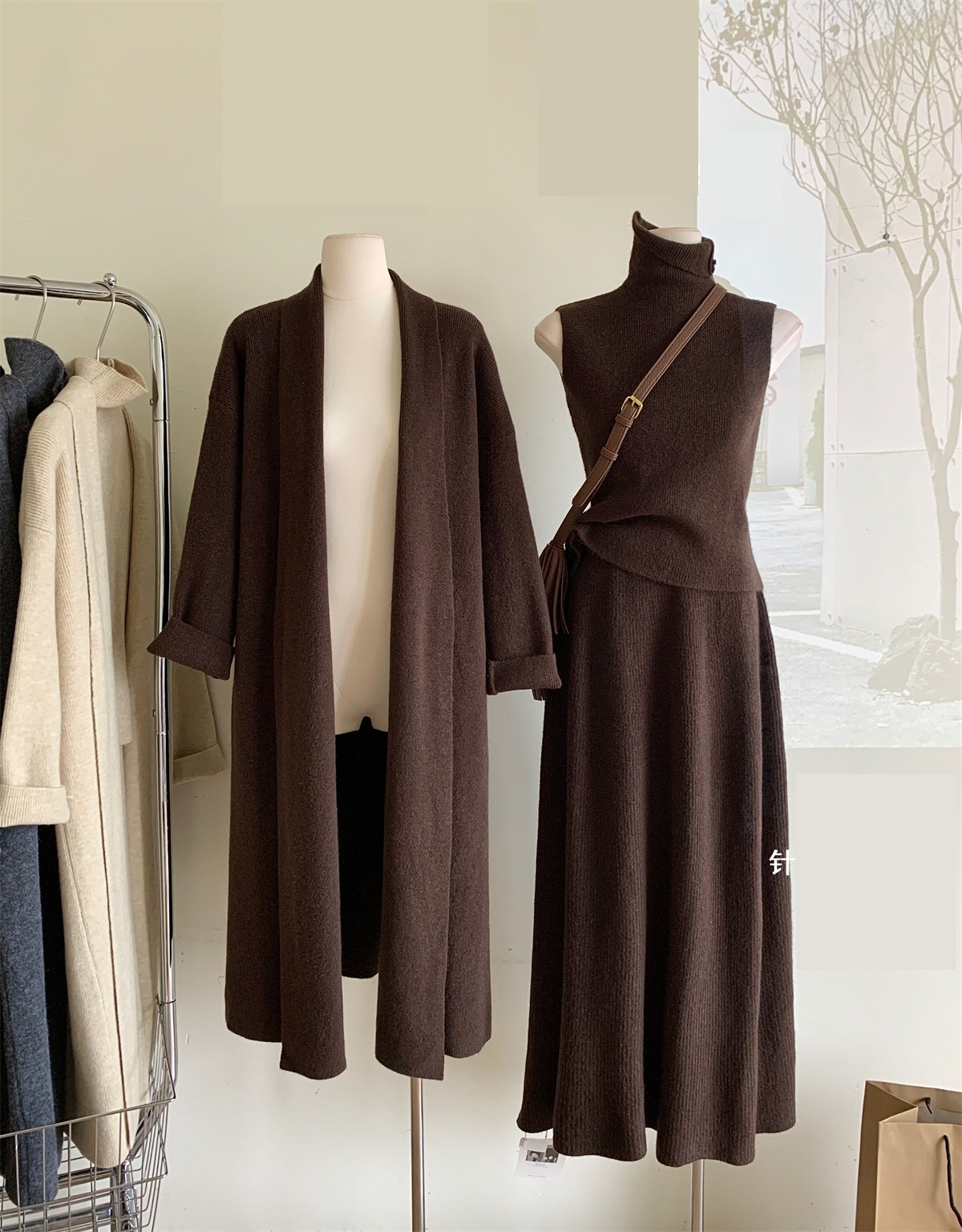 ハイネックニットノースリーブ&カーディガン&スカートSET | レディース