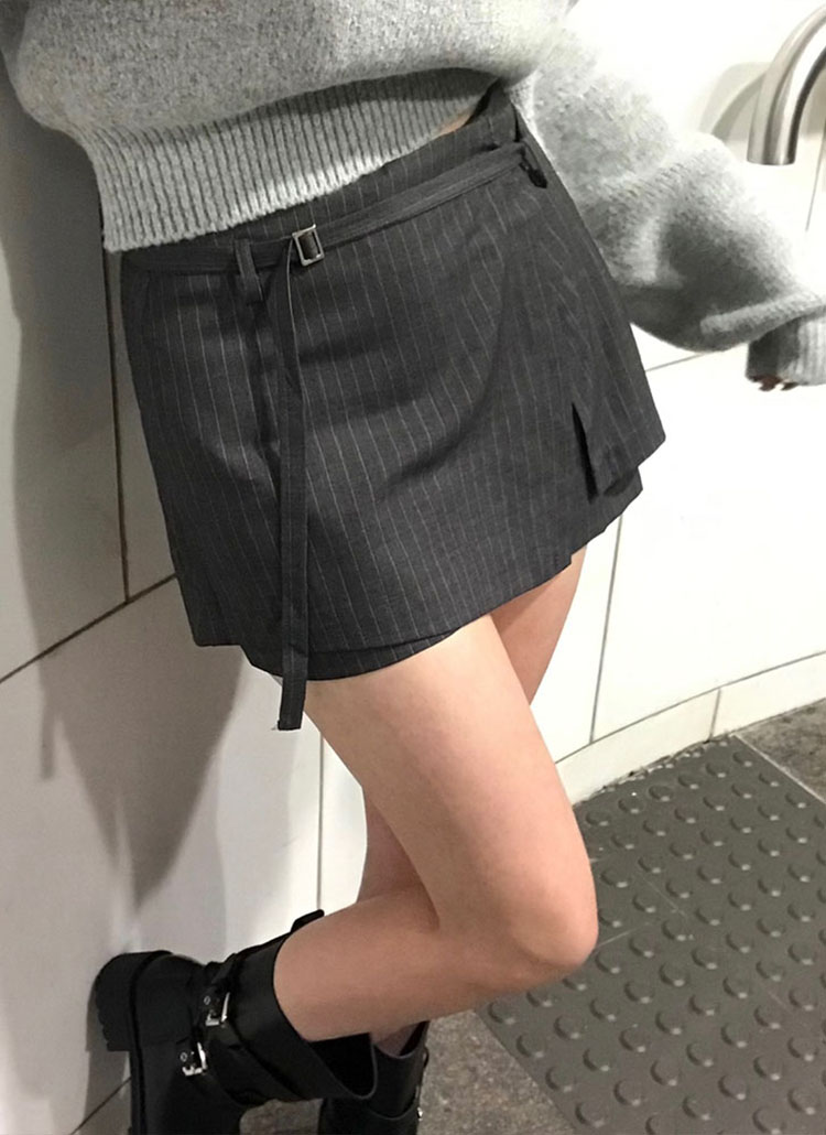 ベルト付ストライプラップスカートパンツ | レディース