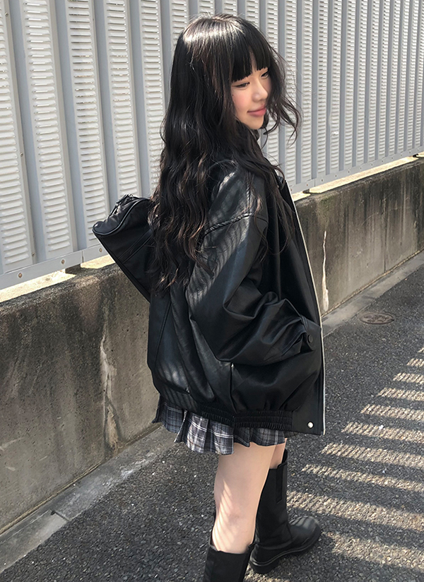 2WAYポケットカラーレザー調ジャンパー | レディースファッション通販