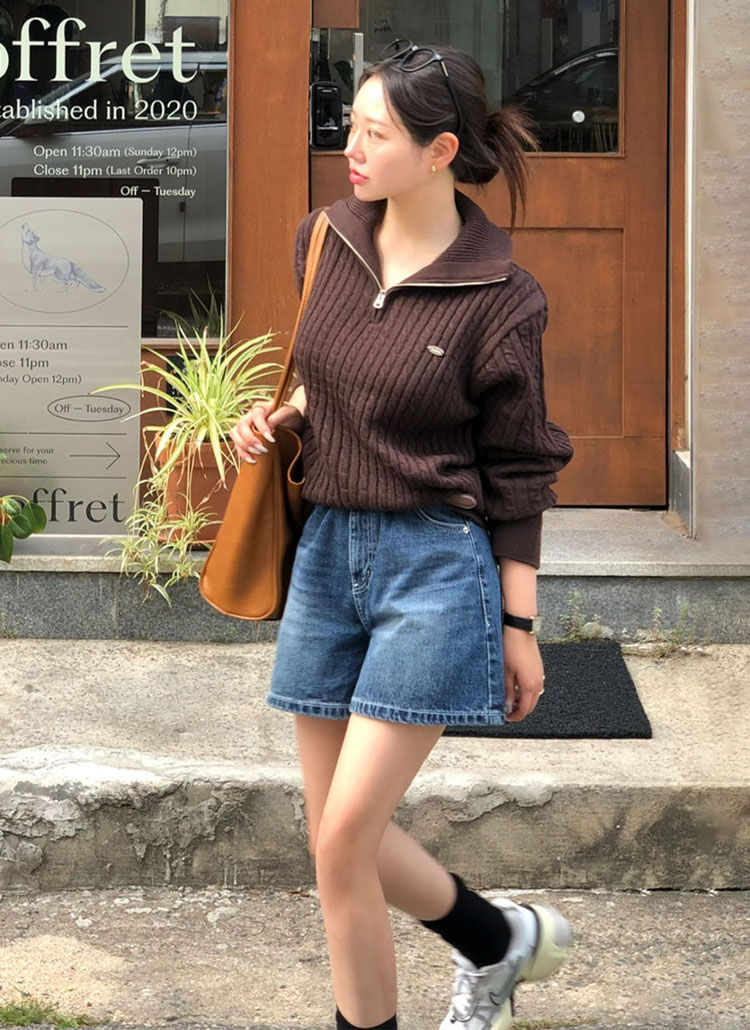 【haidondon.2.28】 ハーフジップ×ケーブルニット　2点 beidelli made]2WAYネックハーフジップケーブルニット
