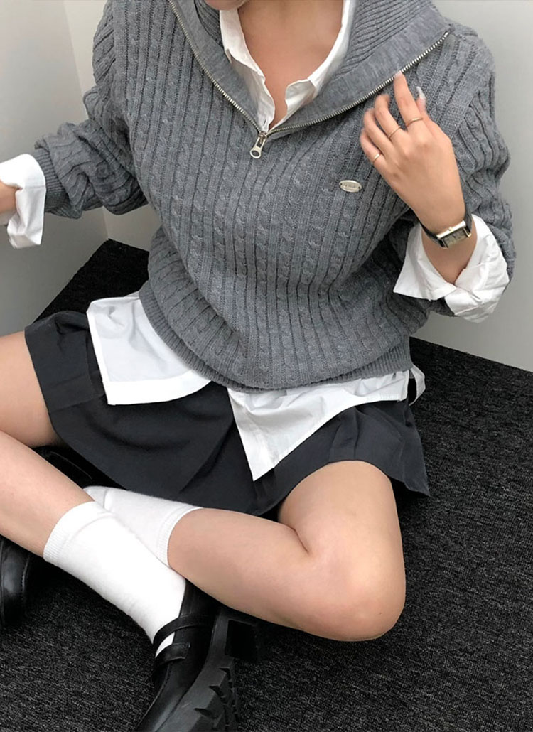 【haidondon.2.28】 ハーフジップ×ケーブルニット　2点 beidelli made]2WAYネックハーフジップケーブルニット