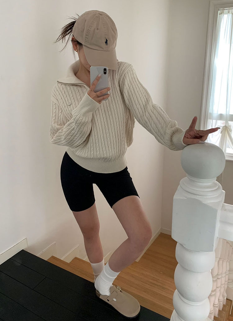 【haidondon.2.28様 専用】 ハーフジップ×ケーブルニット　2点 beidelli made]2WAYネックハーフジップケーブルニット