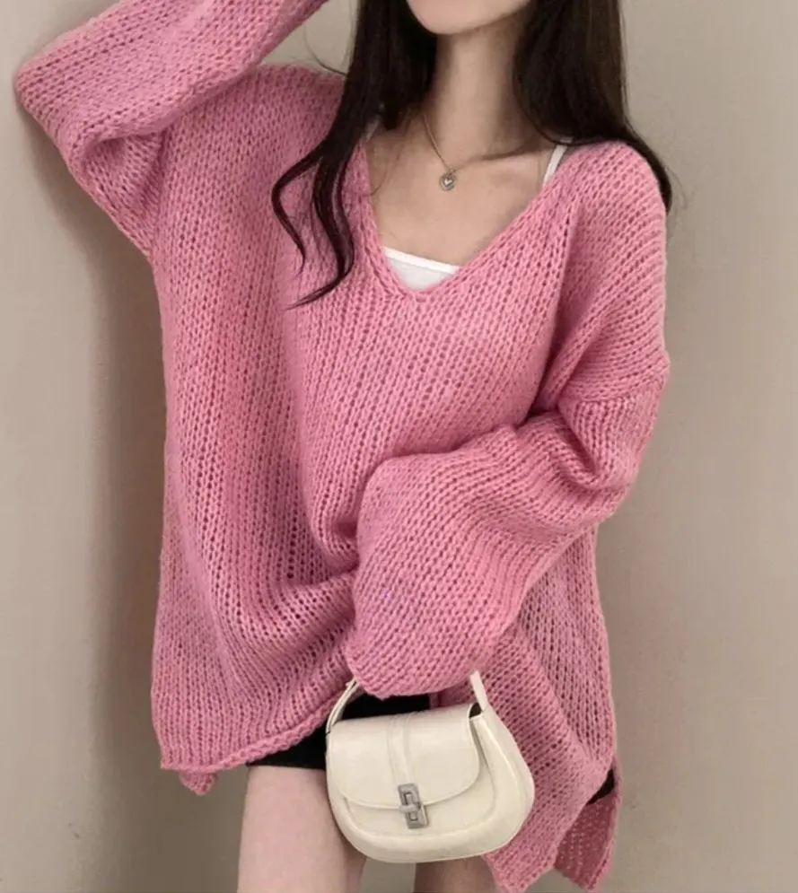 Vネックスリットルーズロールニット | 詳細画像1