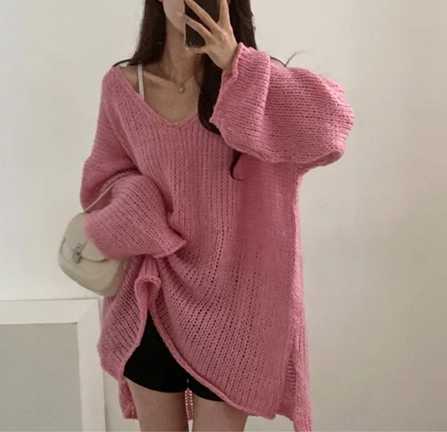 Vネックスリットルーズロールニット | 詳細画像3