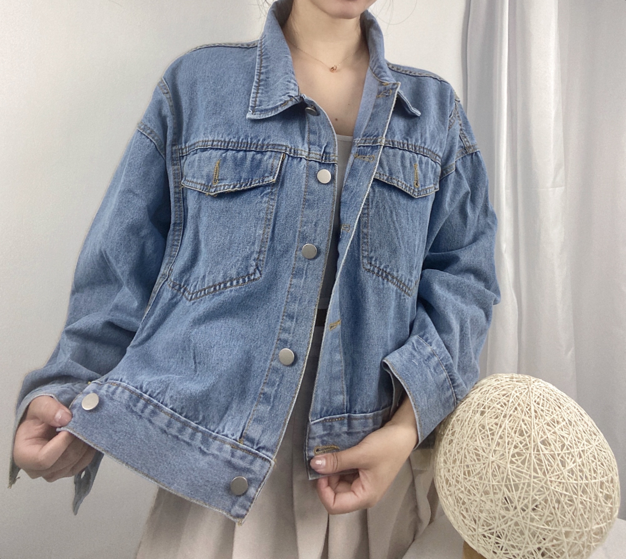 サイドボタンスリットルーズデニムジャケット | レディース 