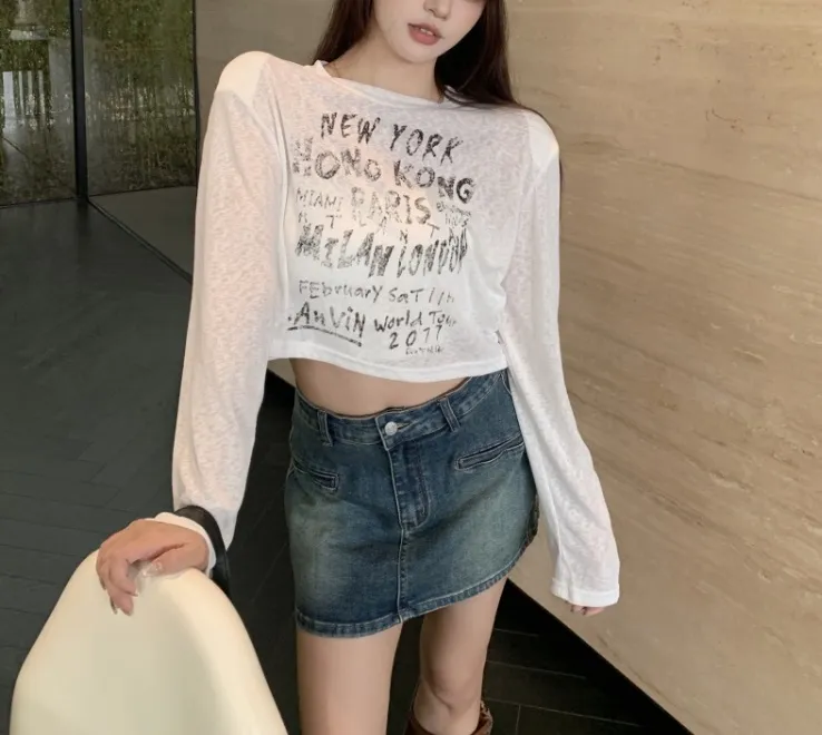 NEW YORKレタリングクロップドTシャツ | 詳細画像1