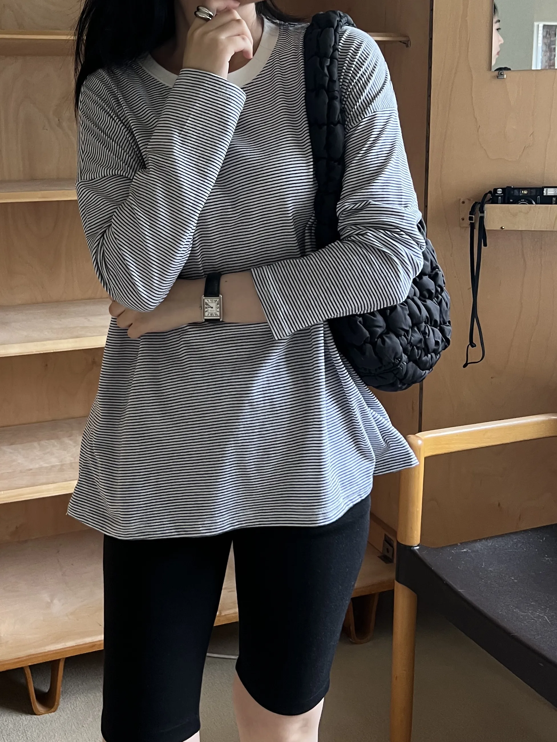 配色ラウンドネックボーダールーズTシャツ | 詳細画像1