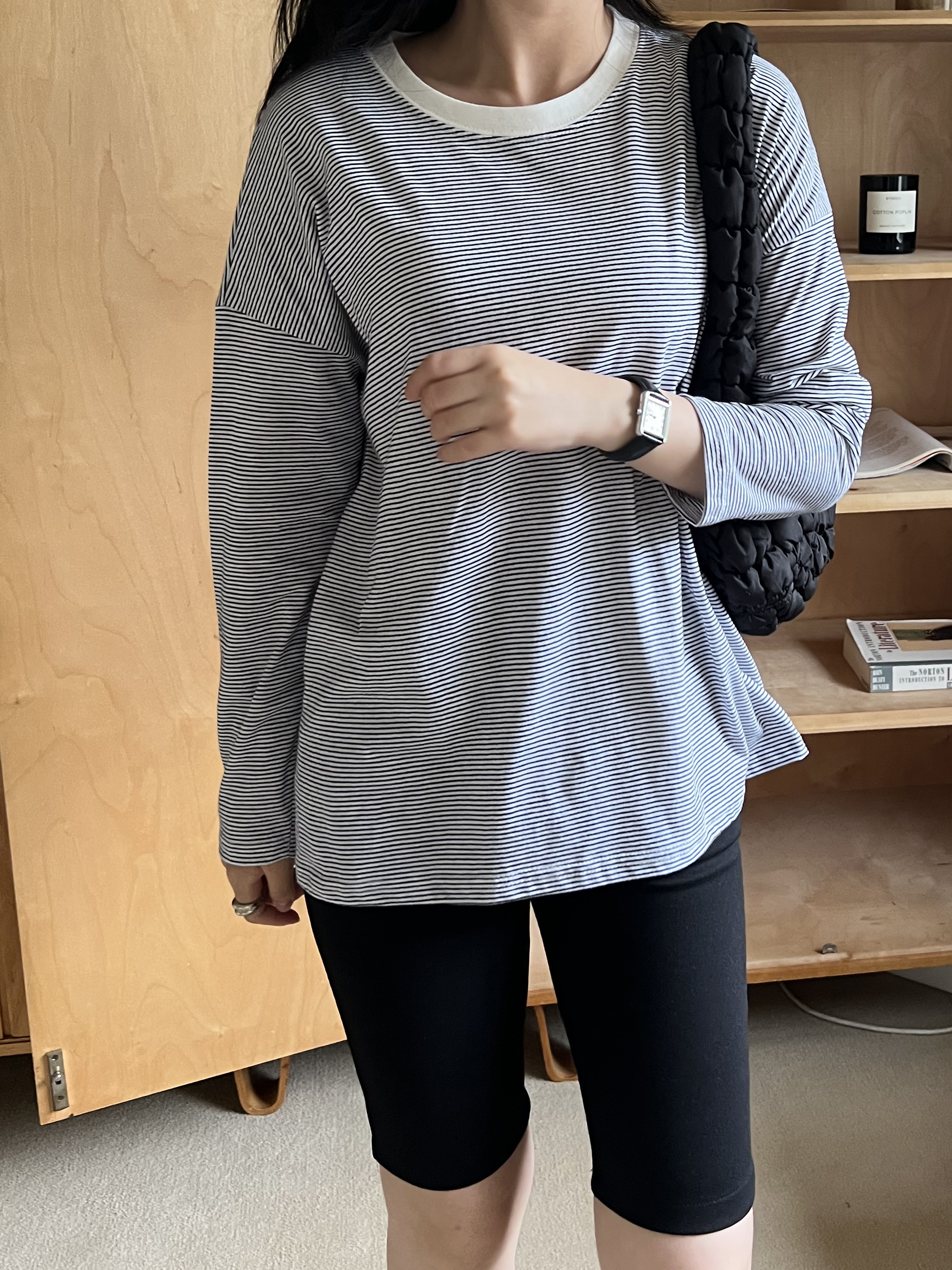 配色ラウンドネックボーダールーズTシャツ | 詳細画像2