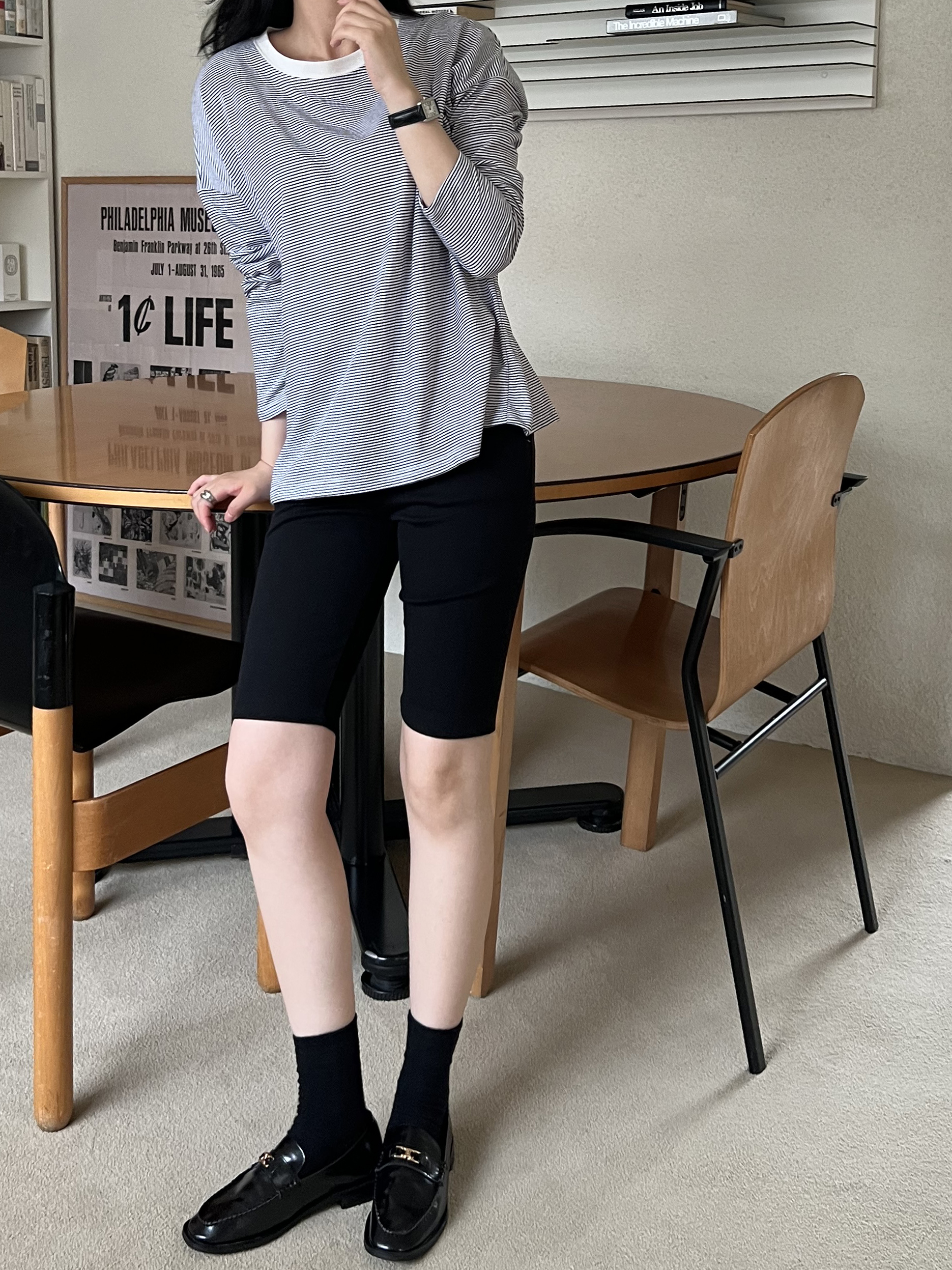 配色ラウンドネックボーダールーズTシャツ | 詳細画像7