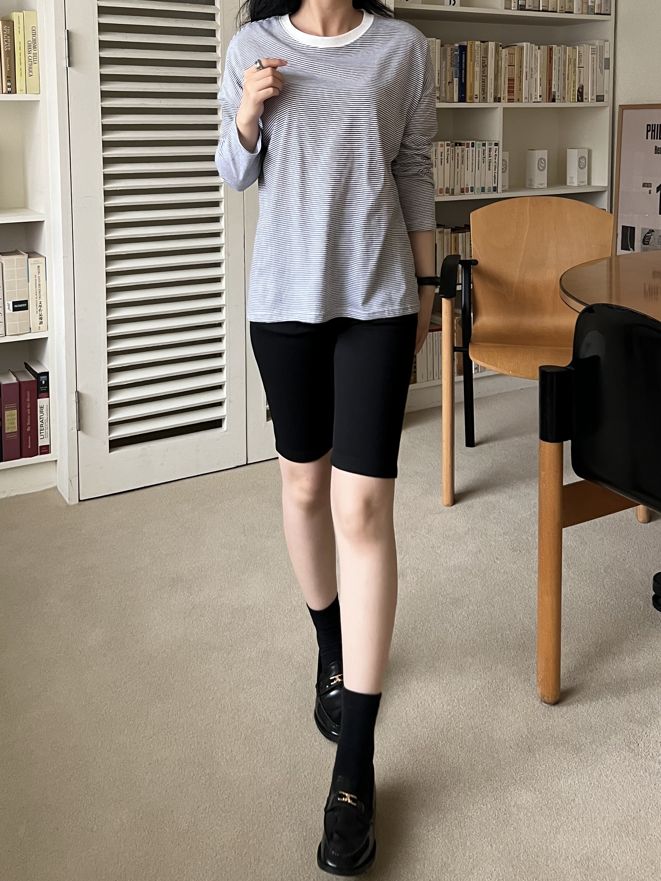 配色ラウンドネックボーダールーズTシャツ | 詳細画像8