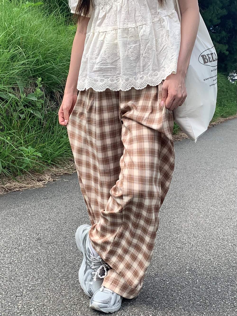 ドロストウエスト配色チェックワイドパンツ | 詳細画像4