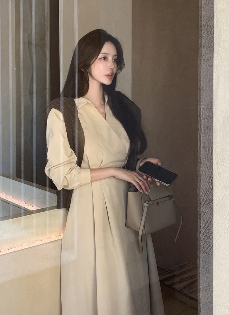【CHICLINE】DAMEDショルカラベルトフレアワンピース/韓国人気 上品に揺れる美シルエットのフレアワンピース(504966065