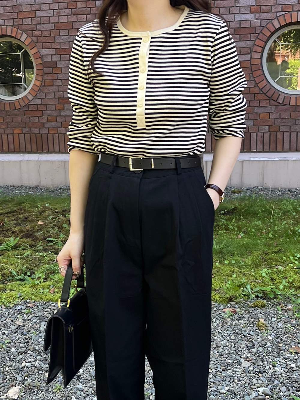 ヘンリーネックボーダーリブロングTシャツ | 詳細画像18