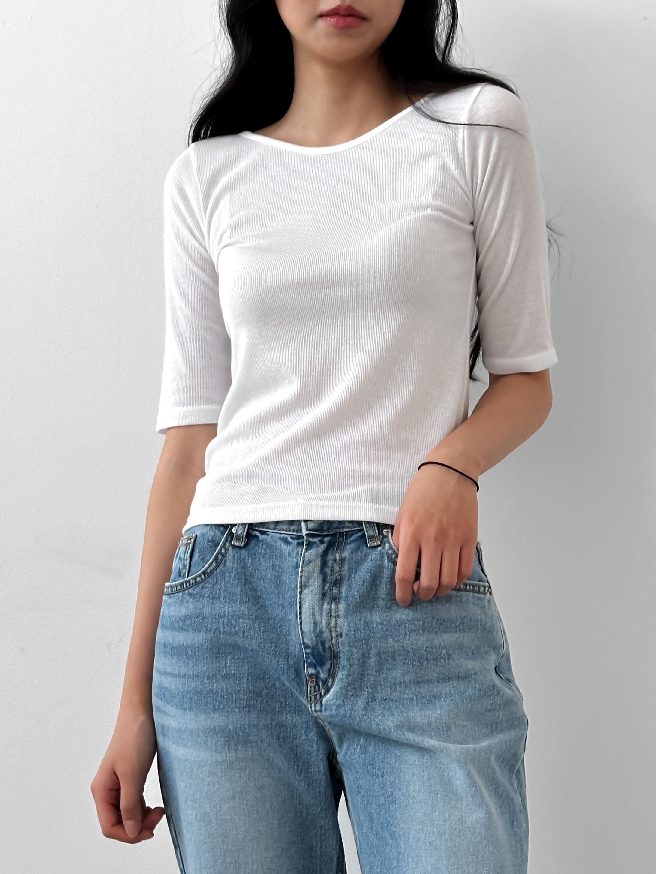 ラウンドネック5分袖リブTシャツ | 詳細画像19