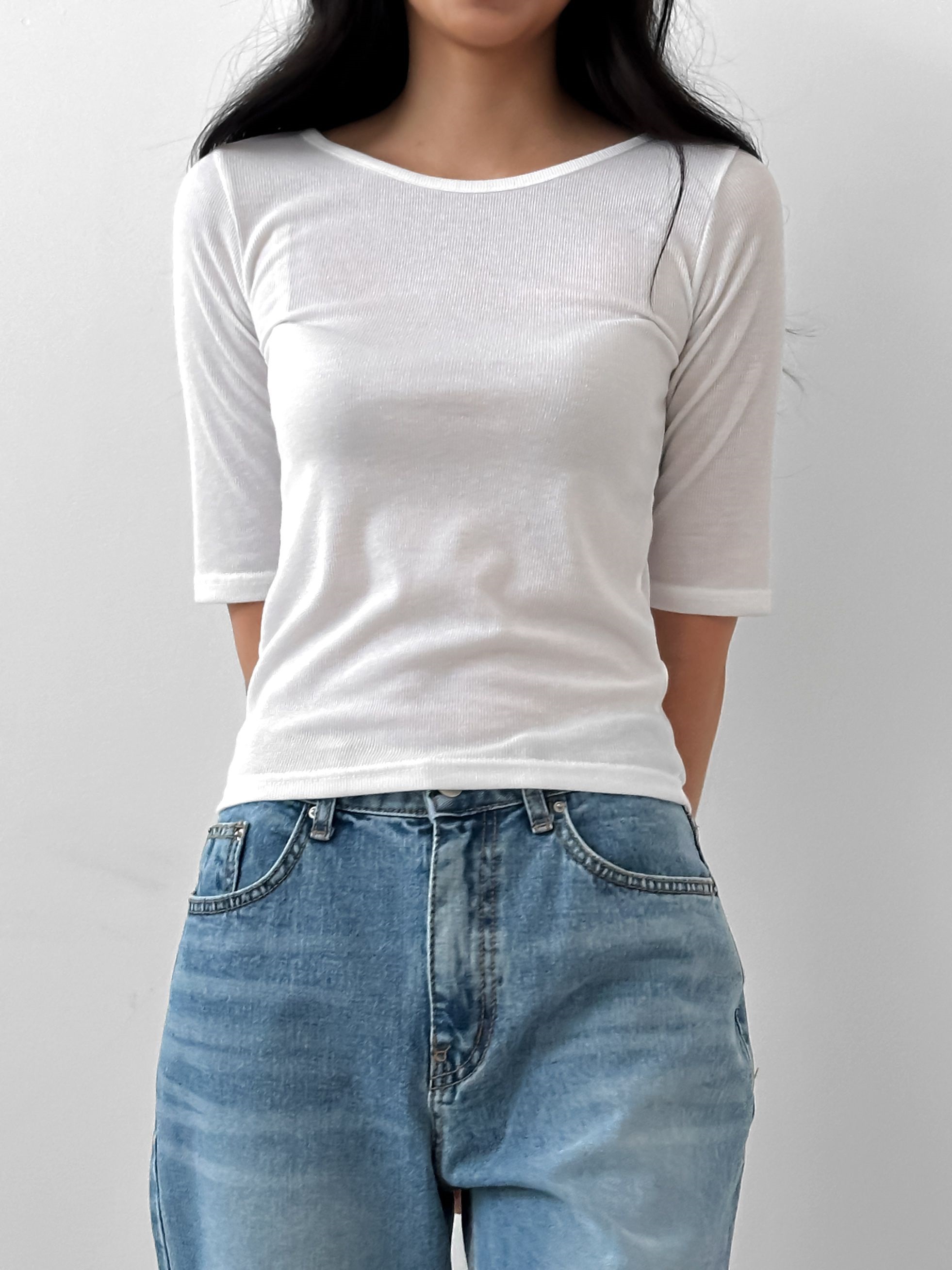ラウンドネック5分袖リブTシャツ | 詳細画像8